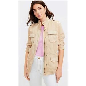 Loft Twill Cargo Utility Jacket Womens Size Small Cotton Linen Long Sleeve New
